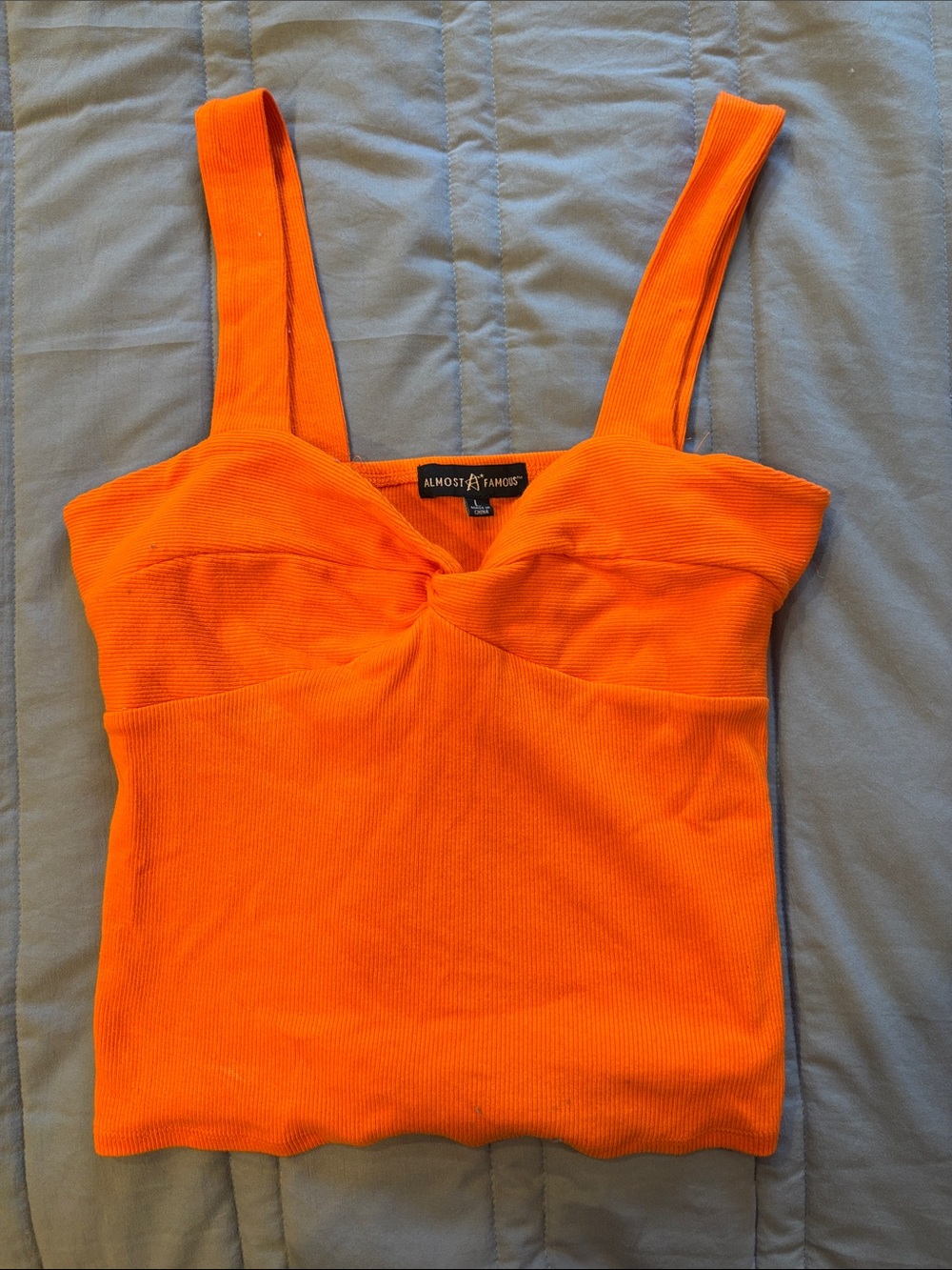 Almost Famous Bright Orange Ribbed Twist-Front Camisole